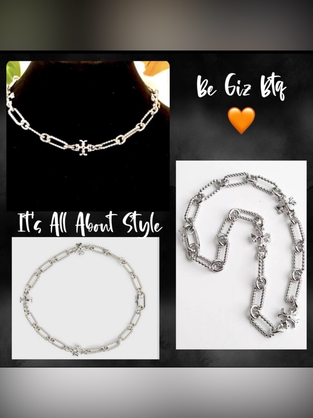 Authentic Tory Burch Shiny Silver Plated Roxanne Double-T Rope Chain Short Neckl